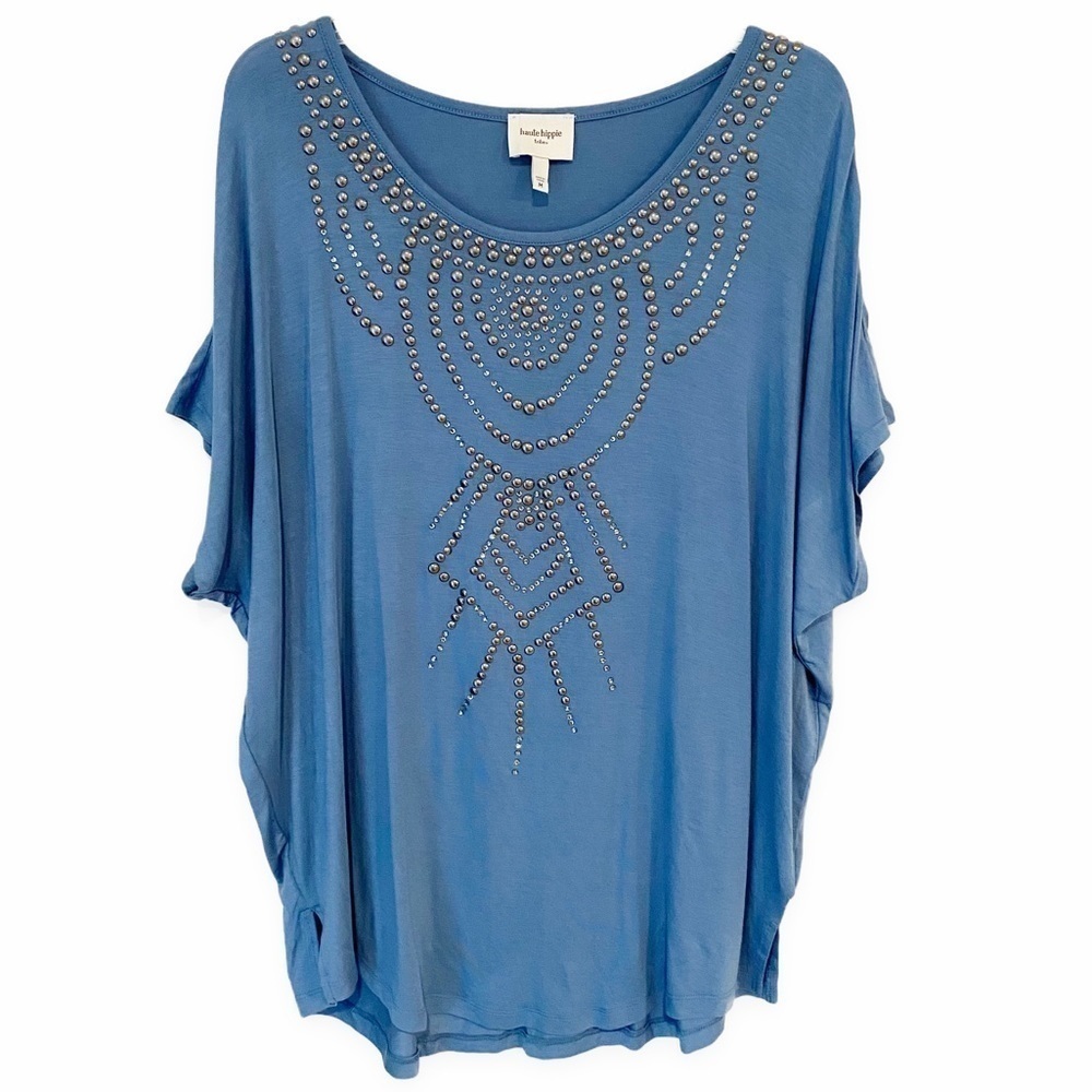 Haute Hippie Tribe | Rhinestone Spandex Top Drop Shoulder Blue Size Medium